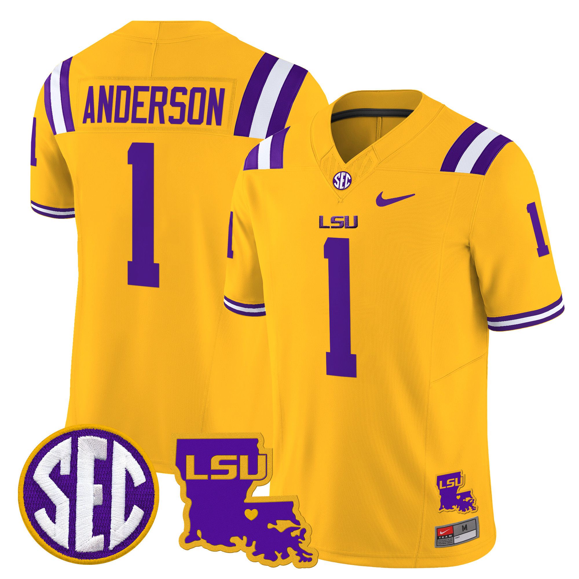 Men LSU Tigers #1 Anderson Yellow 2024 Nike Louisiana Patch Vapor Limited NCAA Jersey